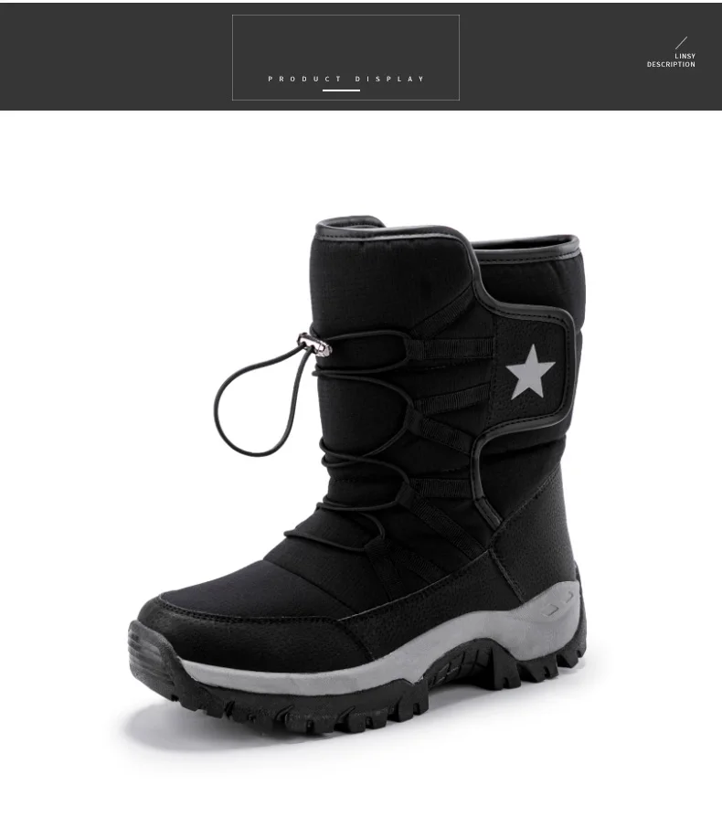 Unisex Snow Boots Warm Push Boots Waterproof Non-slip Winter Boots Thick Leather Platform WoMen Warm Shoes Large Size35-46