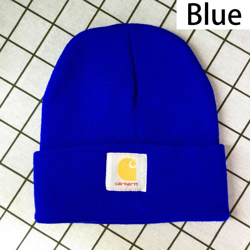 Cloth label blue 16 видов стилей, зимняя шапка для девочек, Высококачественная женская шапка, мужская вязаная шапка с буквенным узором, простая однотонная шерстяная теплая шапка Skullies - Цвет: Cloth label blue