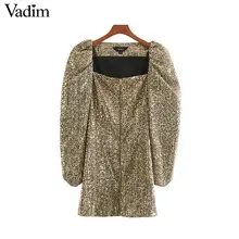Vadim женское блестящее платье с квадратным воротником и блестками с пышными рукавами на молнии спереди женские модные стильные мини платья vestidos QD092