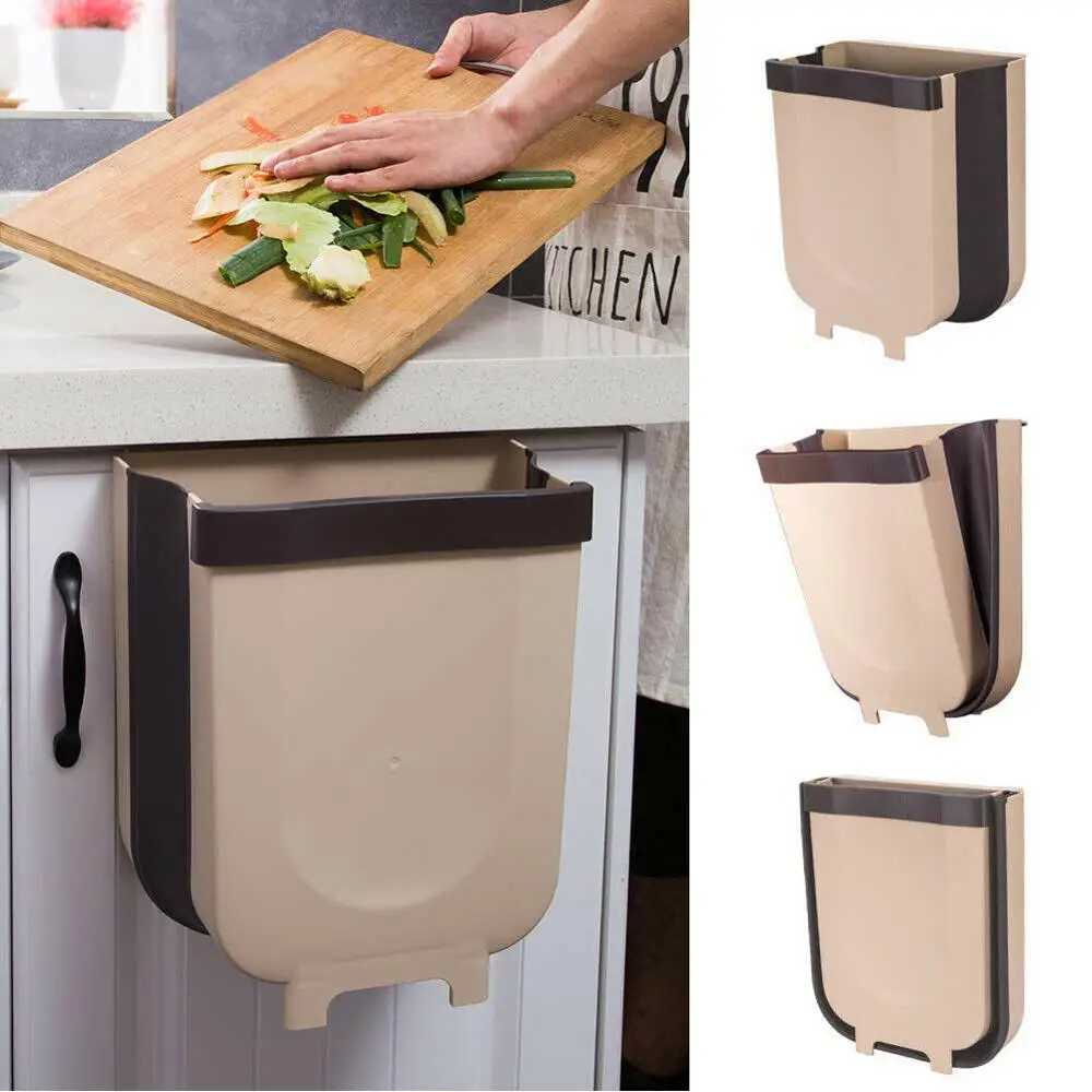 

Folding Waste Bins Kitchen Garbage Bin Foldable Car Trash Can Wall Mounted Trashcan Bathroom Toilet Storage Bucket Dropship