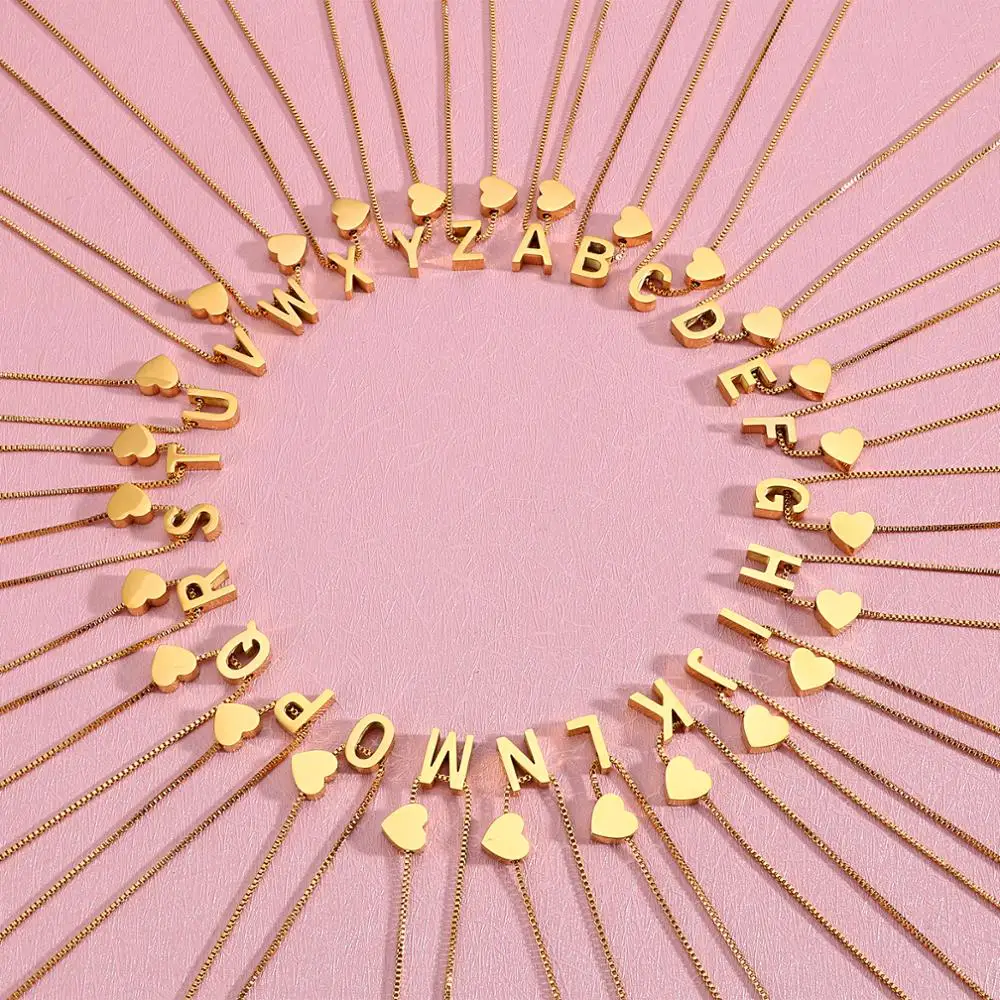 A-Z Letter Fashion Tiny Heart Dainty Initial Necklace Gold S Color Letter Name Choker Necklace For Women Pendant Jewelry Gift