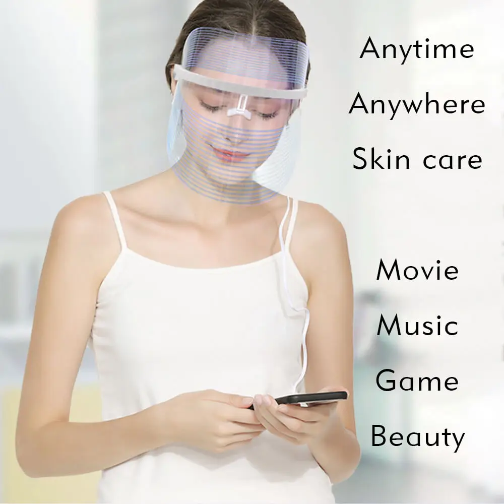 Антивозрастной светодиодный светильник маска для лица микротоковая цветная фотонная Маска Для Кожи Шеи спа Лечение Красота подтягивающее устройство морщин Акне терапия