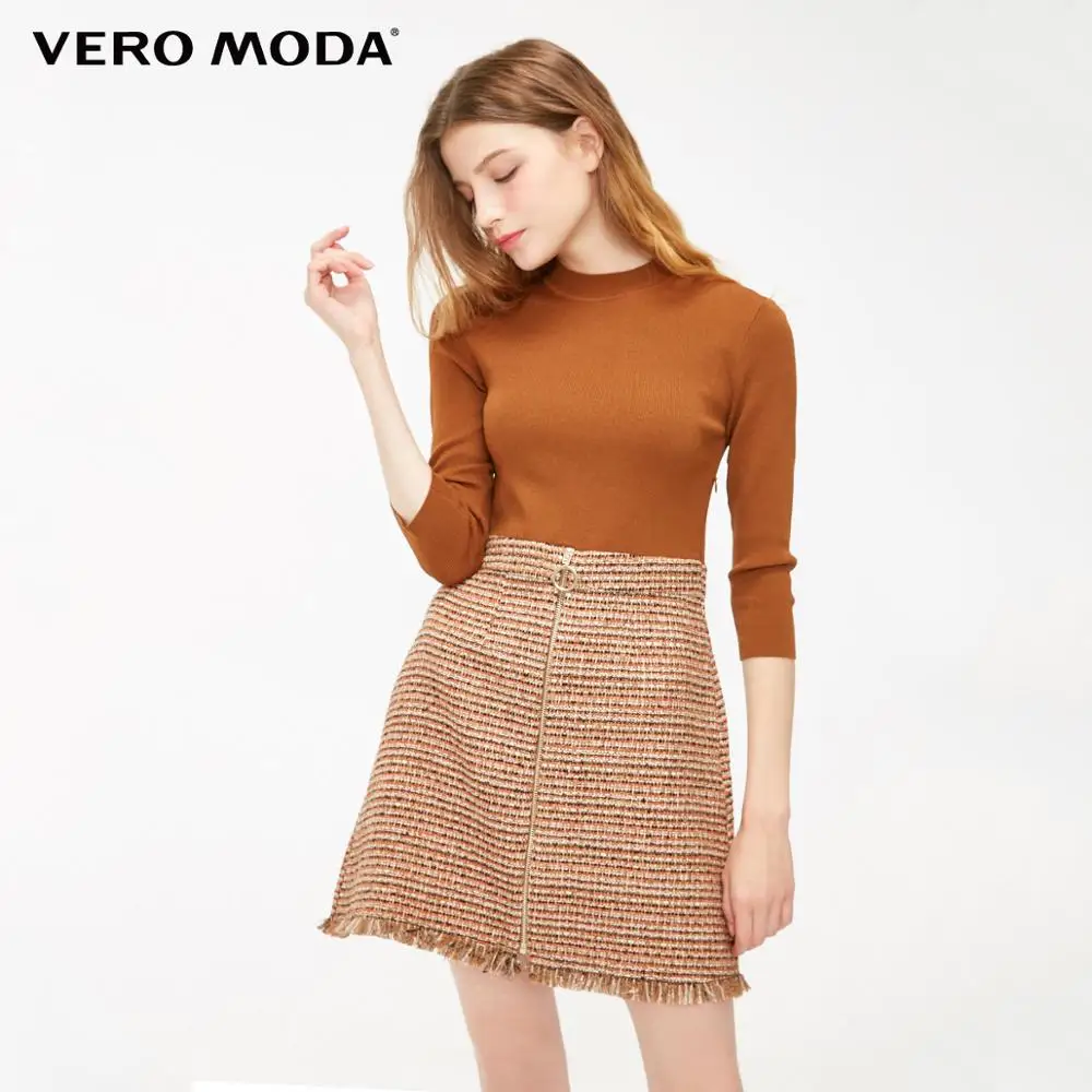 Vero Moda женское OL Стиль сплайсинга шерсть трикотажное платье | 319146509 - Цвет: E11 Burnt caramel
