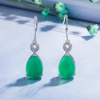 

Real S925 Silver Earring Pure Emerald Gemstone Jewelry for Women Bizuteria Silver 925 Jewelry Kolczyki Orecchini Drop Earrings