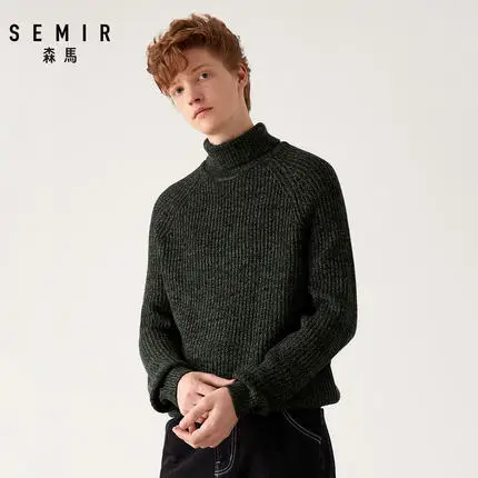 Semir с высоким воротником шерстяной свитер мужской весной и осенью молодой Свободный теплый свитер мужской корейской версии свитер пальто вязать - Цвет: Green Black