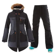 GSOU Снежный женский лыжный костюм, Меховая куртка для сноуборда и катания на лыжах, ветрозащитная водонепроницаемая Спортивная одежда для улицы, супер теплый уплотненный термокомплект