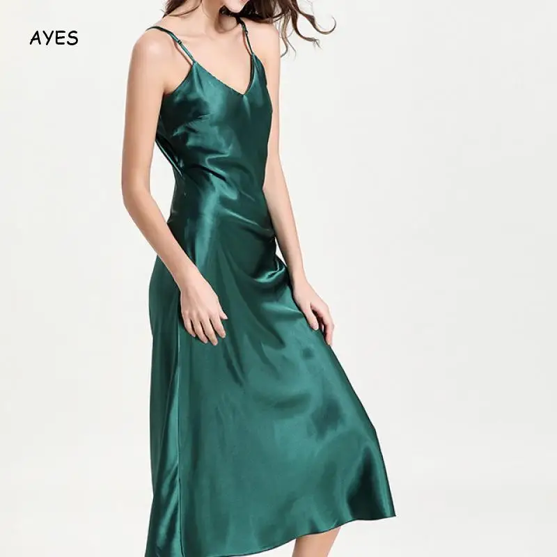 

Satin Silk Noble Sexy Dress Women Draped Dresses Vestidos Cocktail Party Solid Textured Dress Strap Fashion High Street Dresses