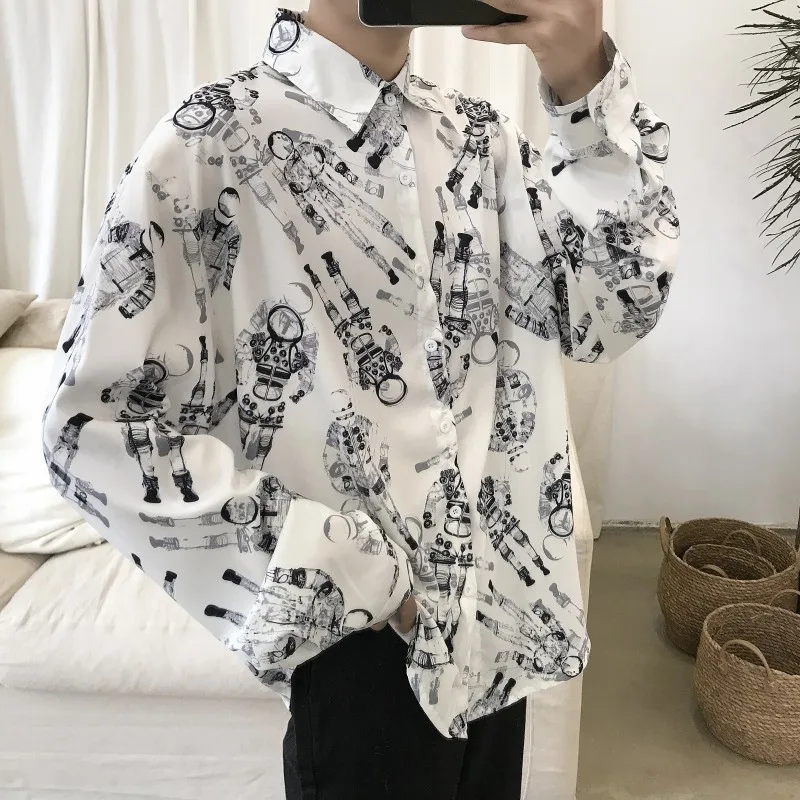 

2019 Men's Hawaiian Shirt Design Clothes Long Sleeve Shirt Camisa Masculina French Cuff Mens Black/white Shirts Size M-2XL