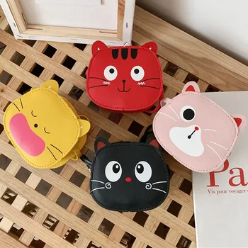 

Cute Children's Solid Color Zipper Leather Shoulder Bag Messenger Bag Fashionable Cat Leather Crossbody Bag 2020 Сумка на плечо