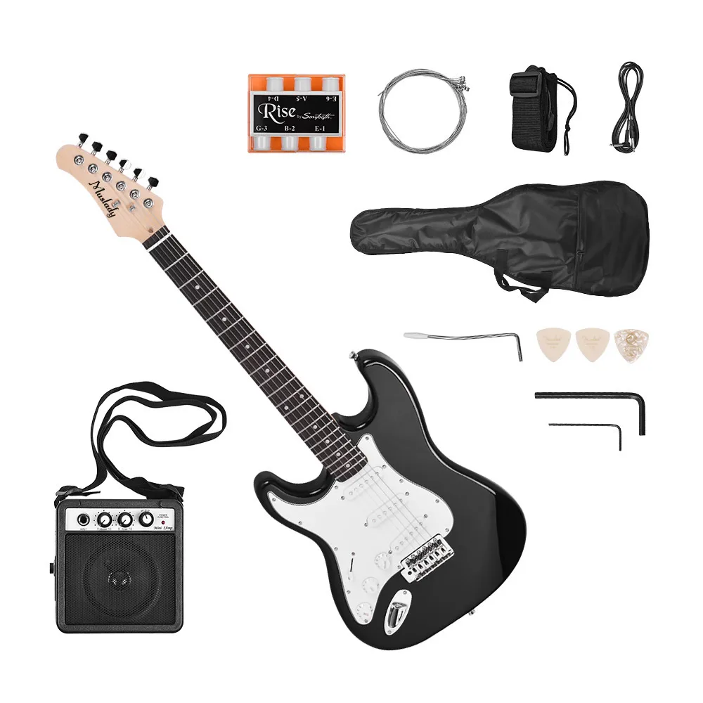 

Muslady Electric Guitar Solid Wood Paulownia Body Maple Neck 21 Frets 6 String with Speaker Pitch Pipe Guitar Bag Strap Picks