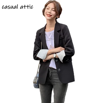 

Offce Lady Black Women Blazers 2020 Women Solid Color Long Blazer Jacket Pleated Sleeve Slim Coat Korean Woman Jacket