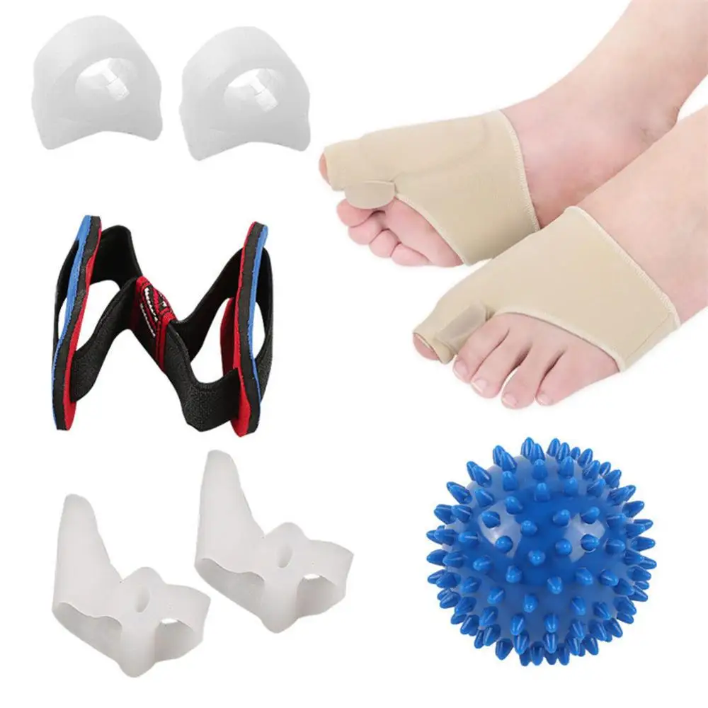 

5Pcs/Set Toe Separator Relieve foot pain Correction Sub-Toe Splitter Feet Pull Band Massage Ball Toe Cover Pads Foot Care Tools