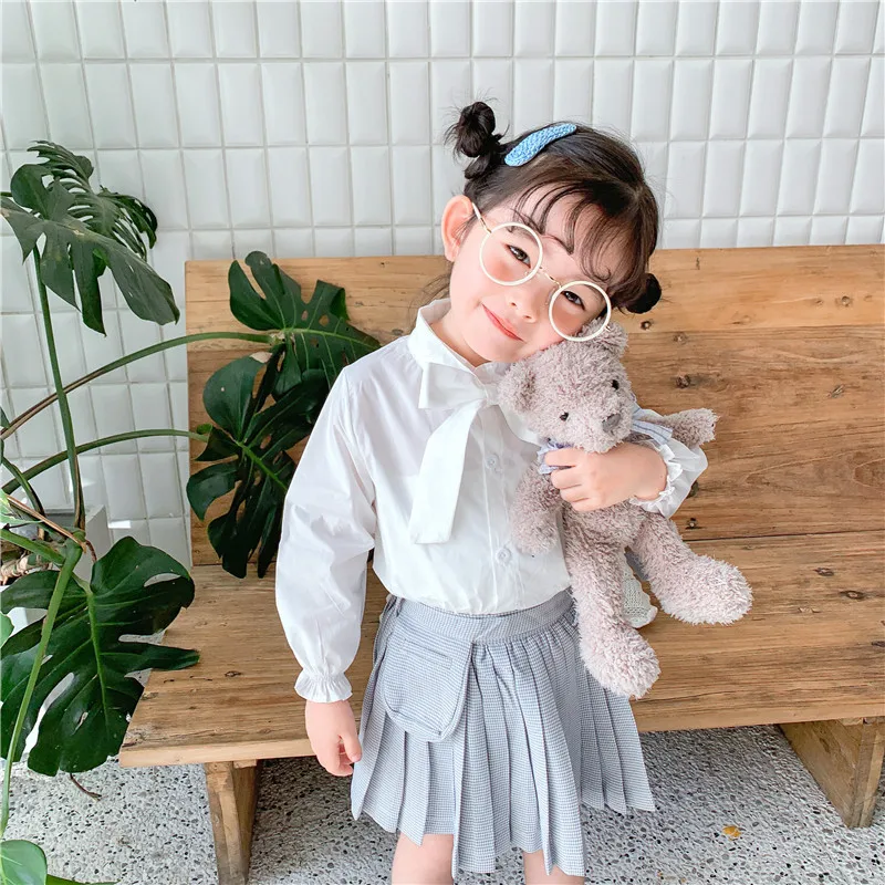 

Girls Sweet 2020 Spring New Style Children Sweet Solid Color Versatile White Shirt Mx-20049