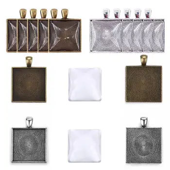 

5Pcs/lot Square Pendant Setting Fit 25mm Glass Cabochon Cameo Necklace Base Tray Bezels Blank Square DIY Jewelry Making Findings
