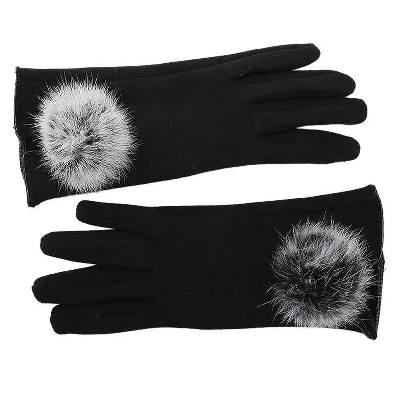 Модные женские зимние теплые осенние элегантные хлопковые перчатки с сенсорным экраном из искусственного меха для мобильного телефона планшета S01 - Цвет: Черный