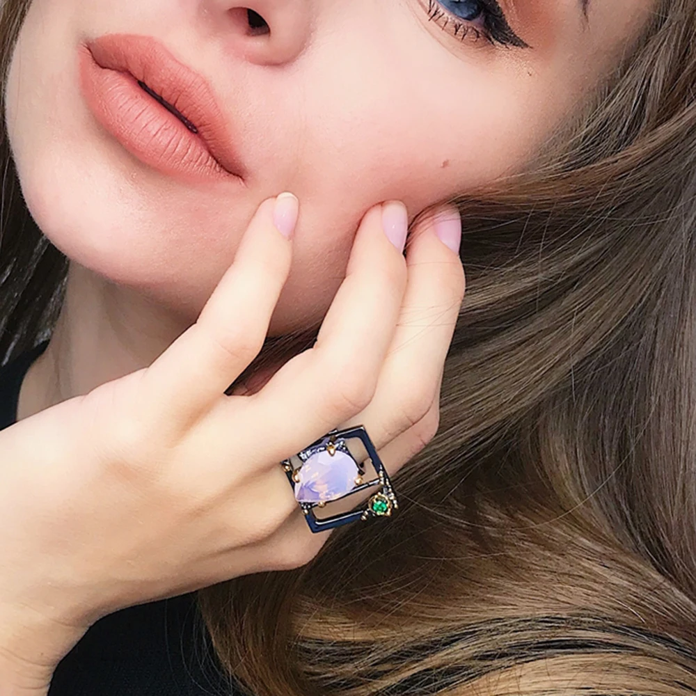 Big Pink Teardrop Zircon Lovely Sweat  Trendy Jewellery Womens Gifts Jewellery Large Square Shape Ring