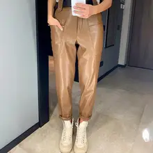 

80% HOT SALES！！！Women Fashion High Waist Pockets Faux Leather Pencil Pants Trousers Streetwear