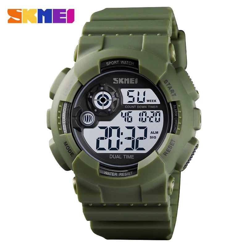 SKMEI, мужские спортивные часы, противоударные и водонепроницаемые, военные часы, светодиодный дисплей, ударные цифровые часы, reloj hombre, 1583 часы - Цвет: Army green