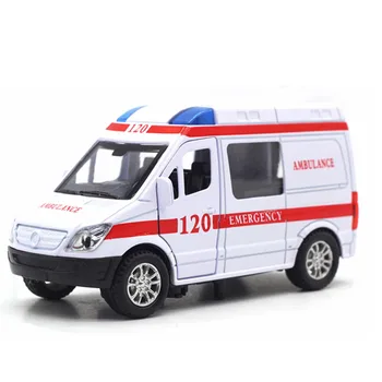 

1:36 Diecast Desktop Toy Vehicle High Simulation Alloy Birthday Ambulance Police Pull Back Kids Gift Sound Light Home Car Model