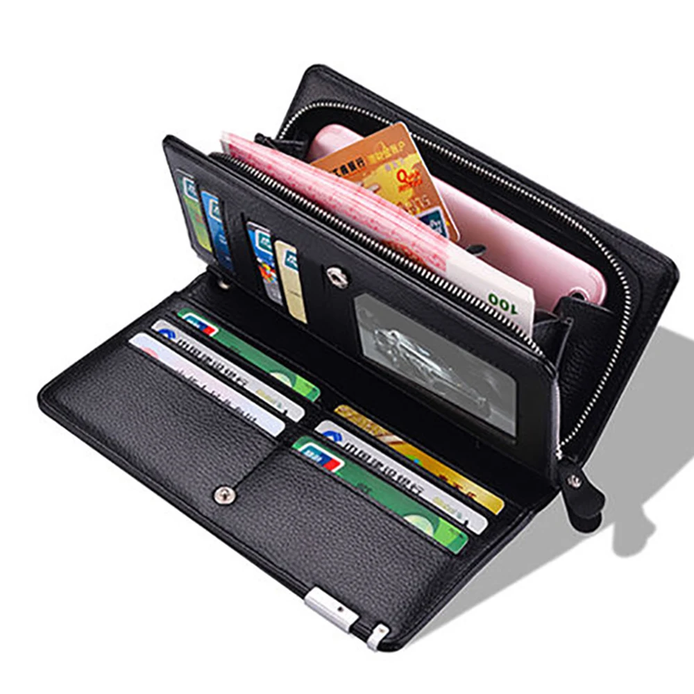 

2019 Fashion Long Wallet For Men Zipper PU Leather Black Detachable strap Clutch Male Phone Wallet Card Holder Purse HOT SALE