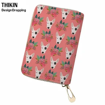 

THIKIN Pit Bull Terrier Pink Floral Prints Women Credit Passport Card Function 18 Bits Card Case Cardholder ID Passport Card