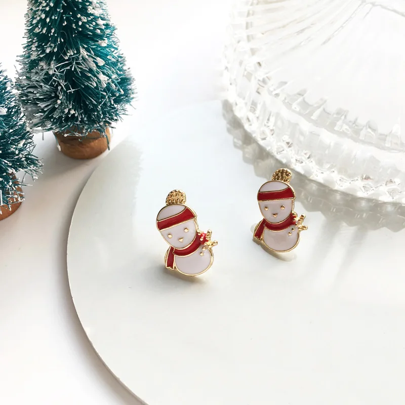snowman ear stud Санта Клаус снежинка снеговик колокольчики-серьги рождественские серьги карамельные тростниковые серьги-гвоздики для милых рождественских подарков для женщин и девочек - Окраска металла: snowman ear stud