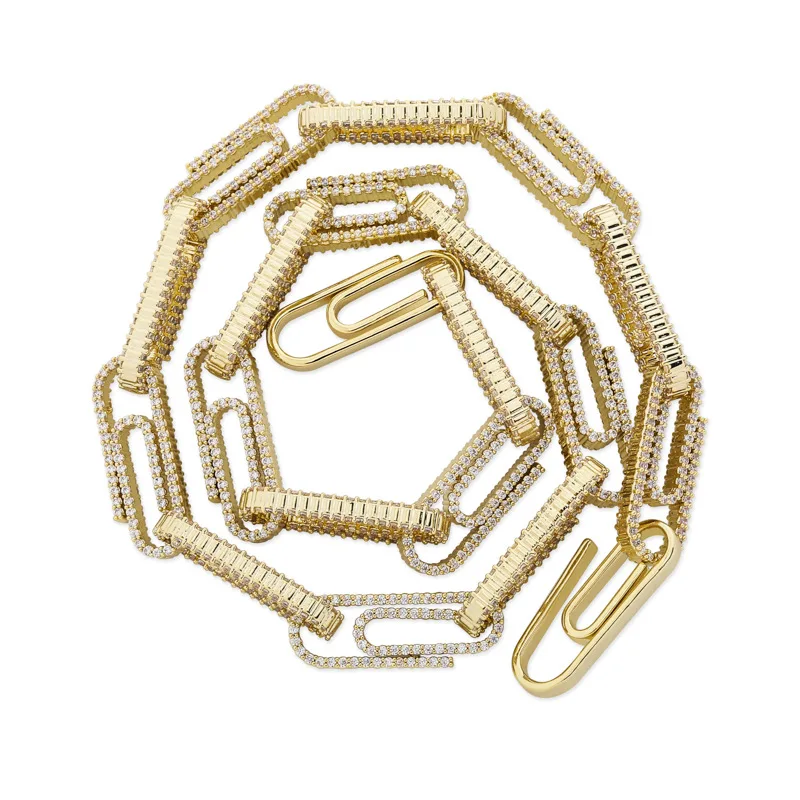 AAA+ кубический цирконий проложили Bling Iced Out личность булавки звено цепи ожерелья для мужчин женщин хип хоп рэппер ювелирные изделия Золото Серебро Роза