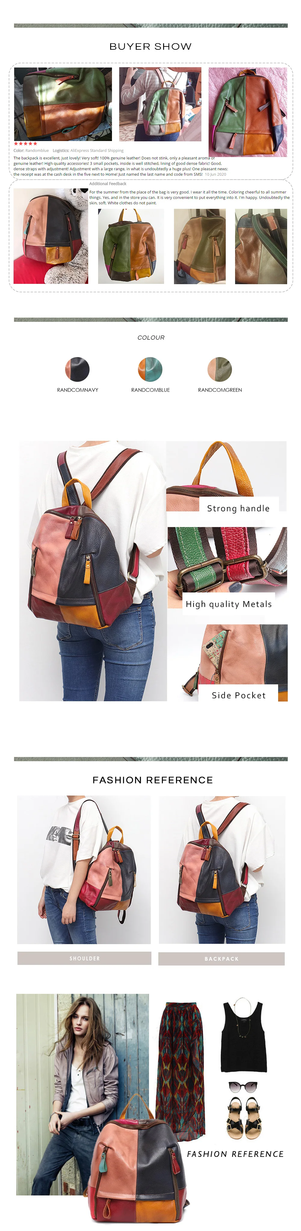 SC Vintage Patchwork Real Leather Women Backpacks Travel Shoulder Bags School Pack Retro Color Plaid Functional Pockets Knapsack elegant backpack