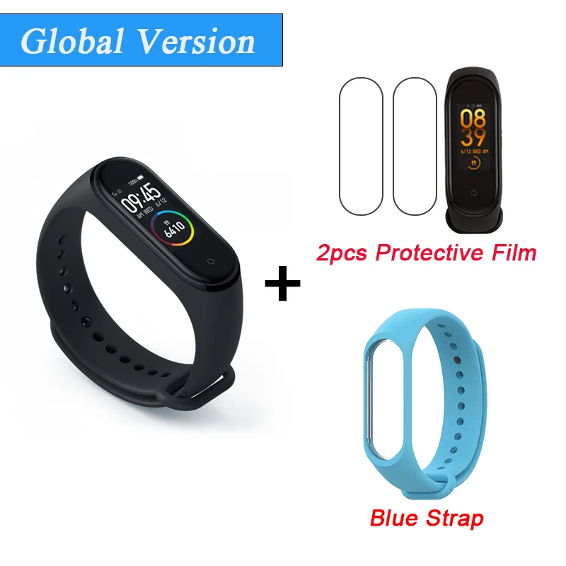 Add 2Film BlueStrap Глобальная версия Xiaomi mi Band 4 Smart mi band 4 водонепроницаемый пульсометр фитнес 135 мАч Bluetooth 5,0 50 м 0,9" AMOLED экран - Цвет: Add 2Film BlueStrap