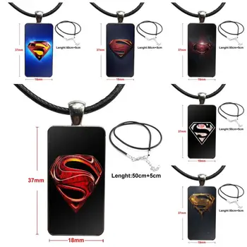 

Abstract Superman Logo Fashion Glass Cabochon Pendant Necklace Women Steel Color Choker Rectangle Necklace For Girls Gift