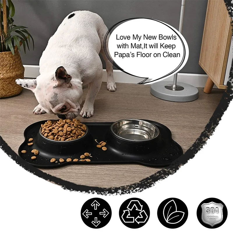 Dog Bowls Set Stainless Steel Dog Food Bowl with No Spill Non-Skid Silicone  Mat 12 oz Feeder Bowls Pet Bowl for Dogs Cats - AliExpress