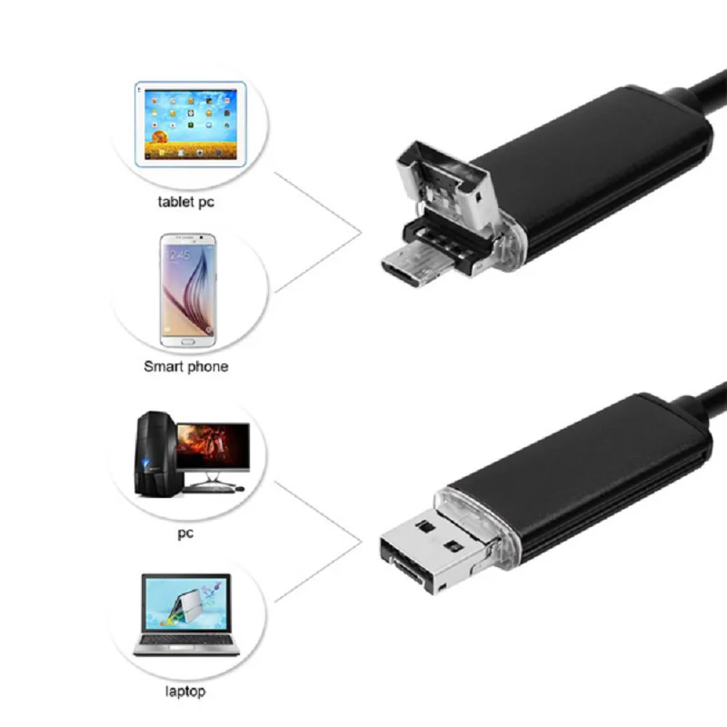 1 м 2 м 5 м 10 м USB кабель Водонепроницаемый эндоскоп 2 в 1 эндоскоп бороскоп Инспекционная камера Змея камера Android бороскоп