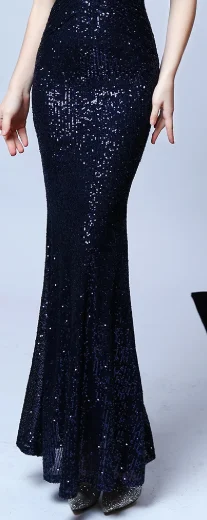 Тёмно-синий Это Yiiya вечернее платье Русалка на одно плечо Robe De Soiree K001 блестящие вечерние платья с блестками элегантное вечернее платье размера плюс - Цвет: Тёмно-синий