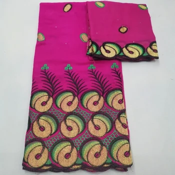 

High Quality Swiss Voile Lace 2019 African Fuchsia pink Voile Cotton Lace Fabric with Stones Nigerian Party 5+2yards/set EHH057