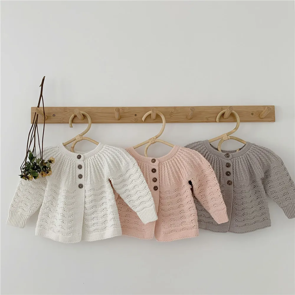 1822 Baby Girl Long Sleeve Knitted Sweater Baby Princess Hollow-out Pattern Cardigans Girls Sweaters