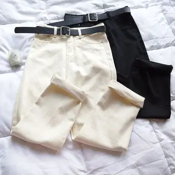 

Mooirue Vintage Women Jeans With Sashes Straight High Waist Casual Streetwear Plus Size Trousers Harajuku Black Beige Denim Pant
