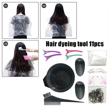 

11 Pcs/set Hair Dyeing Bolw Tool Kit Disposable Gloves Shawl Shower Hat Hairdressing Coloring Set