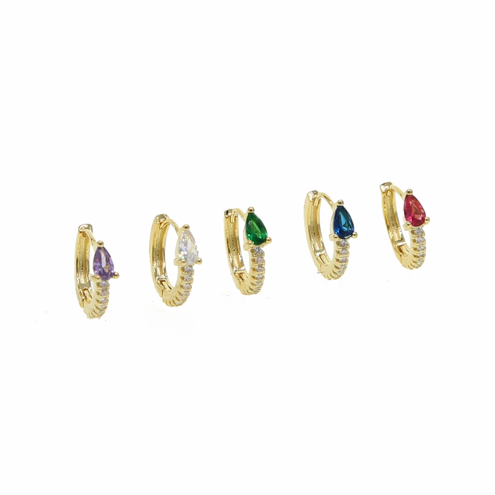 Green Blue Baguette Cubic Zirconia Cz Hoop Earring Gold Filled Classic Gorgeous European Women Fashion Elegance Huggie Jewelry