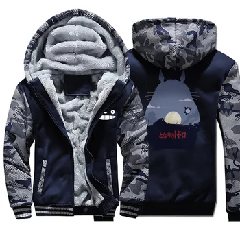 

Miyazaki Hayao Anime Totoro Print Jacket Man Winter Fleece Coat Hooded Windproof Streetwear 2020 Hot Sell Fashion Warm Hoodies