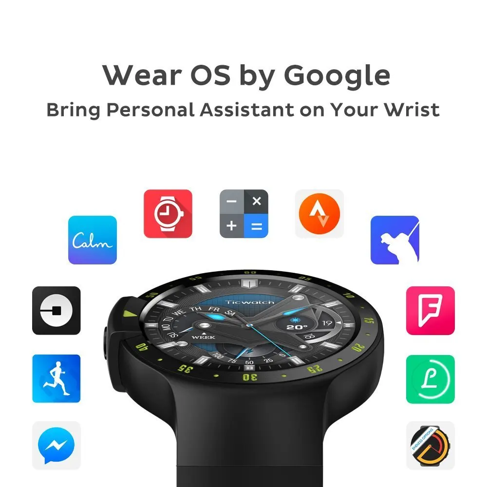  TicWatch S Black Smart Watch Bluetooth Smartwatch with GPS Android&iOS Compatible Google Wear OS IP - 4000103717579