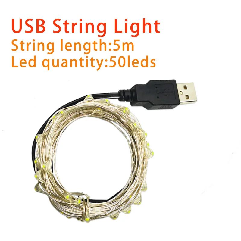 Светодиодный фонарь-гирлянда, серебристая проволока IP65, водонепроницаемая гирлянда для рождественской елки, гибкая гирлянда, красивая Декоративная гирлянда - Испускаемый цвет: USB String 5M