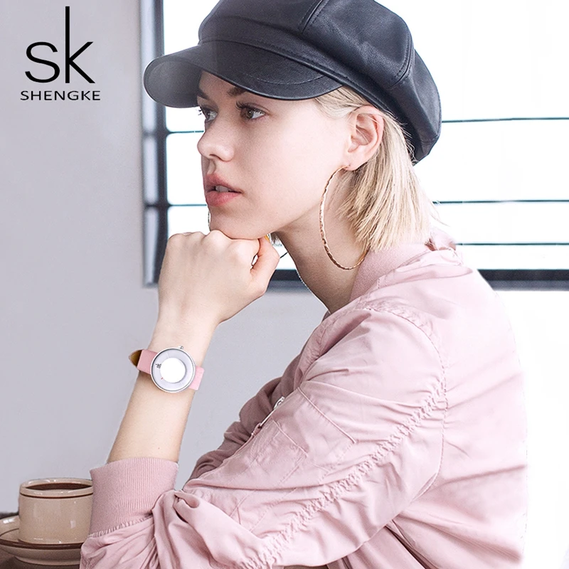 Shengke брендовые модные женские часы женские креативные зеркальные часы с кожаным ремешком водонепроницаемые кварцевые женские часы+ подарочная коробка
