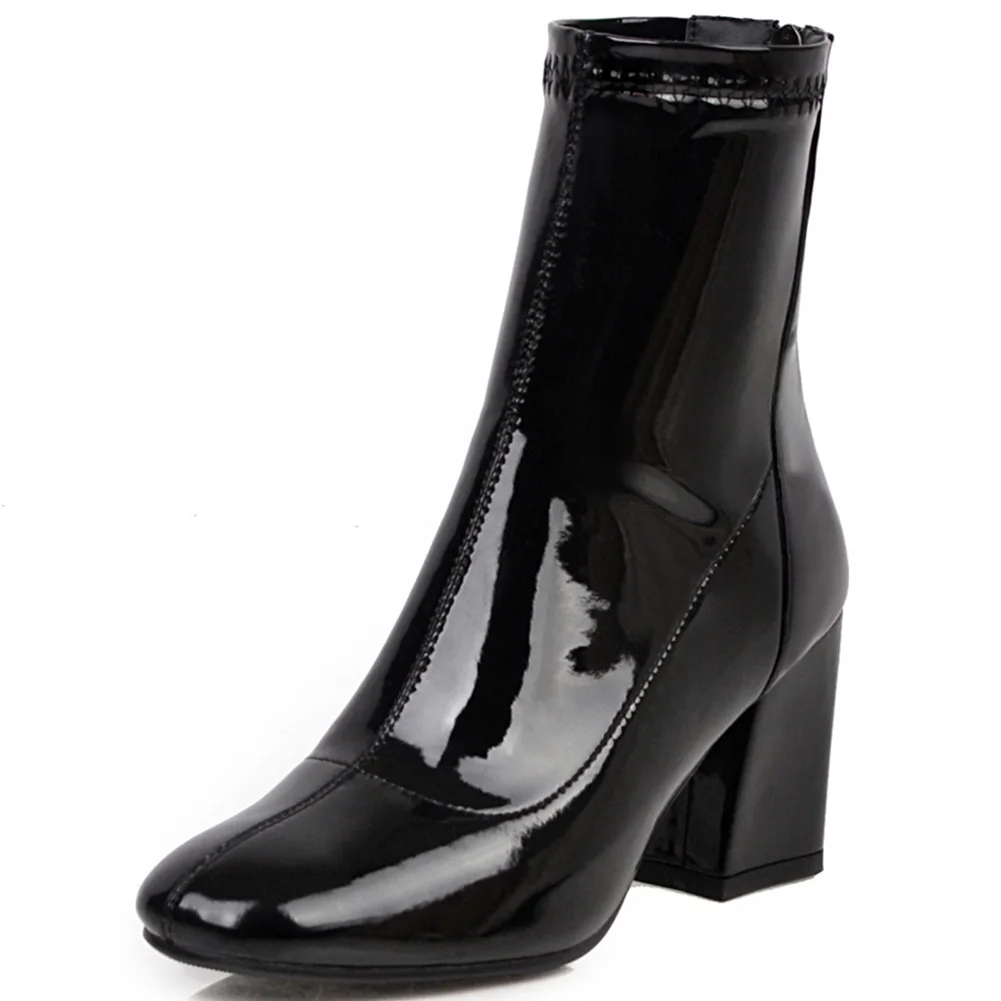 DORATASIA/Новые Брендовые женские туфли из искусственной кожи на высоком массивном каблуке размера плюс 33-46, Женские Повседневные Вечерние осенние ботильоны - Цвет: black