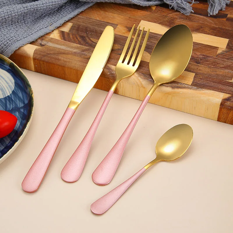 Pink Gold Tofok 4 шт./компл. набор посуды из нержавеющей стали дорожные столовые приборы нож вилка ложка кухонная посуда портативная Свадебная посуда - Цвет: Pink Gold