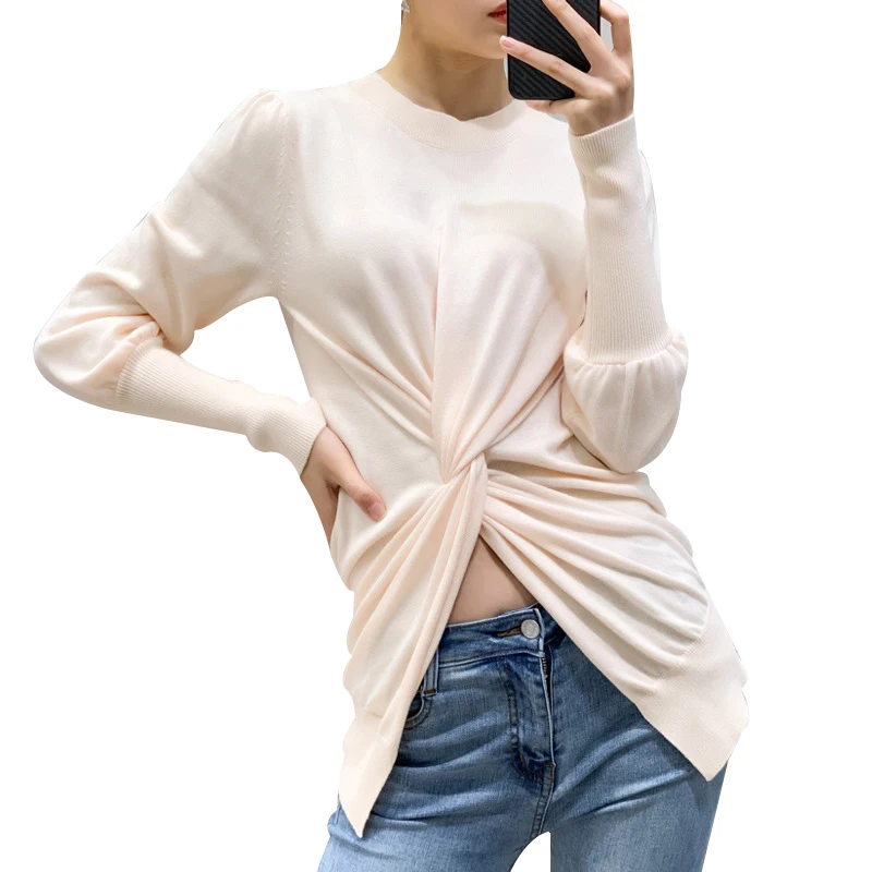 TWOTWINSTYLE Kitting, пуловеры, женский свитер, о-образный вырез, рукав-фонарик, туника, бинты, осенние свитера для женщин, мода, новинка