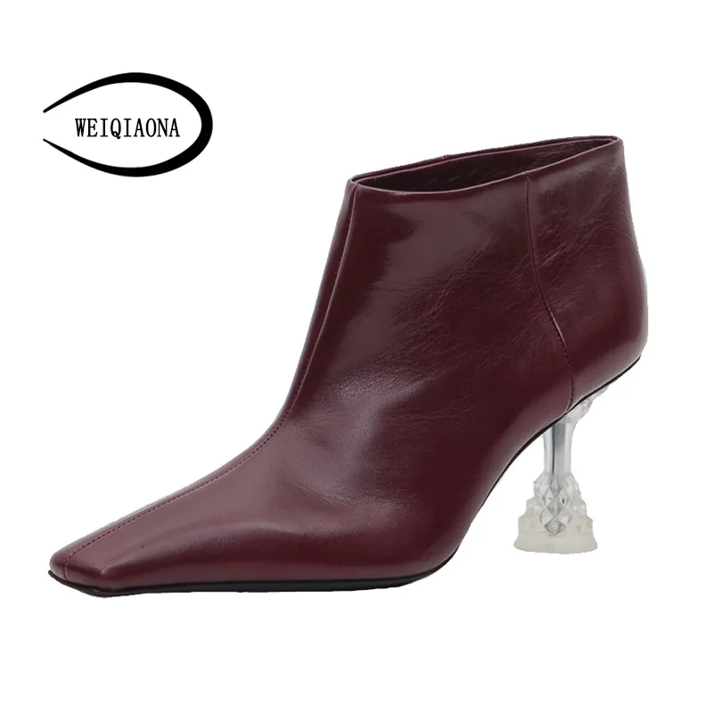 WEIQIAONA high heels autumn boots Roman style simple Crystal heel high heeled heel boots
