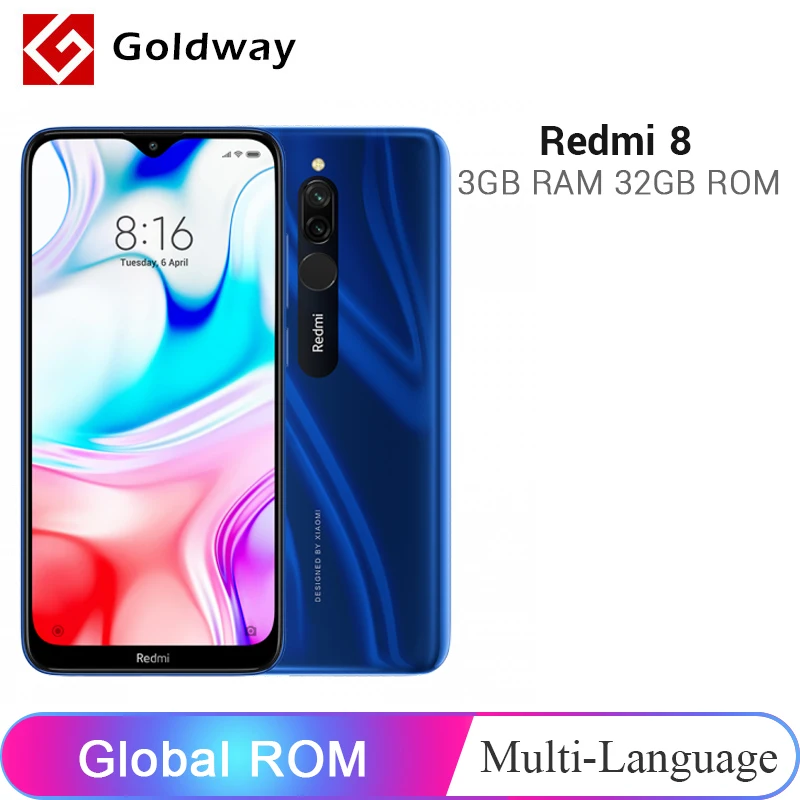 Мобильный телефон Xiaomi Redmi 8 с глобальной версией, 3 ГБ ОЗУ, 32 Гб ПЗУ, Восьмиядерный процессор Snapdragon 439, двойная камера 12 МП, аккумулятор 6,22 дюйма, 5000 мАч