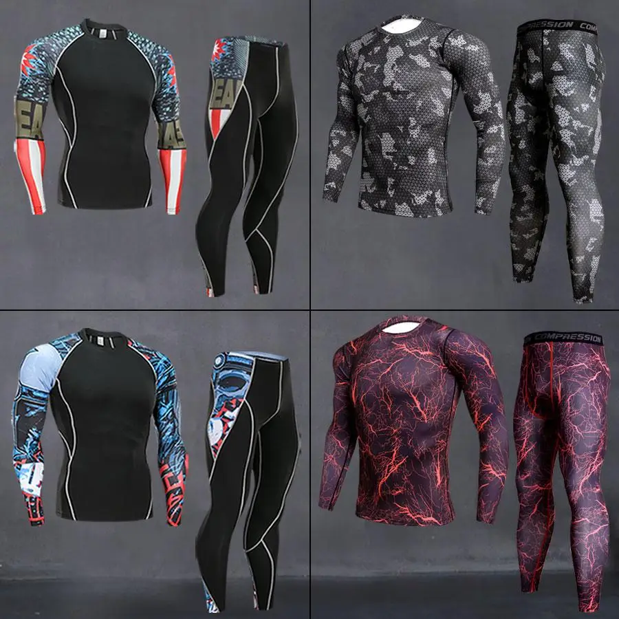 

MMA Compression Tracksuit Men Bodybuilding Training Running Set Fitness Tight Long sleeve Shirt Pants Leggings Gym Sport Suit