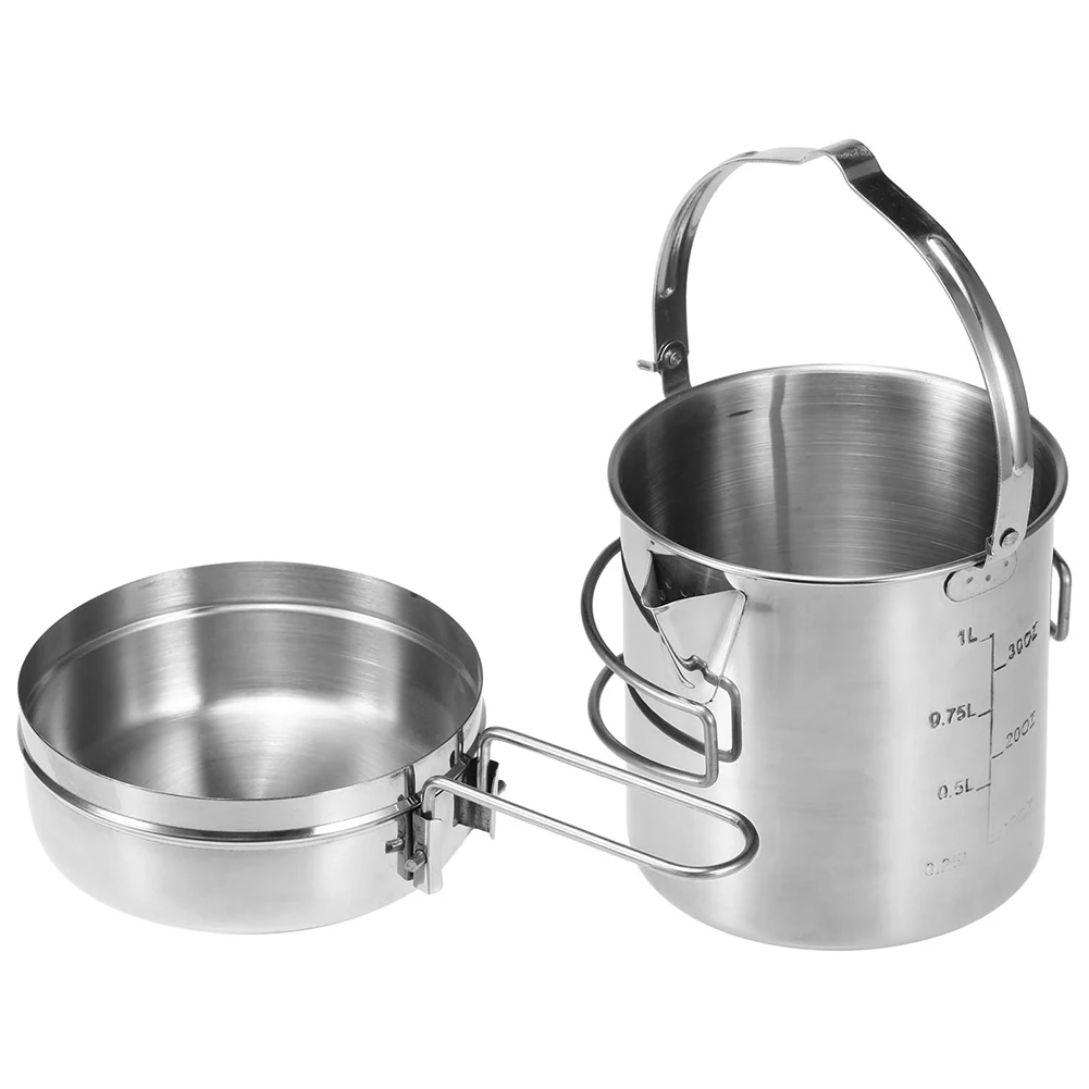 

Camping Cookware Portable Outdoor Camping Pots and Pans Set Cook Gear for Family Hiking Camping Silver Camping cooker