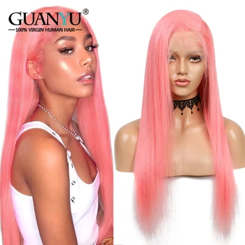 

Guanyuhair 150% Density Pink Human Hair Wig Pre plucked 13X4 Lace Front Remy Hair Wigs with Baby Hair